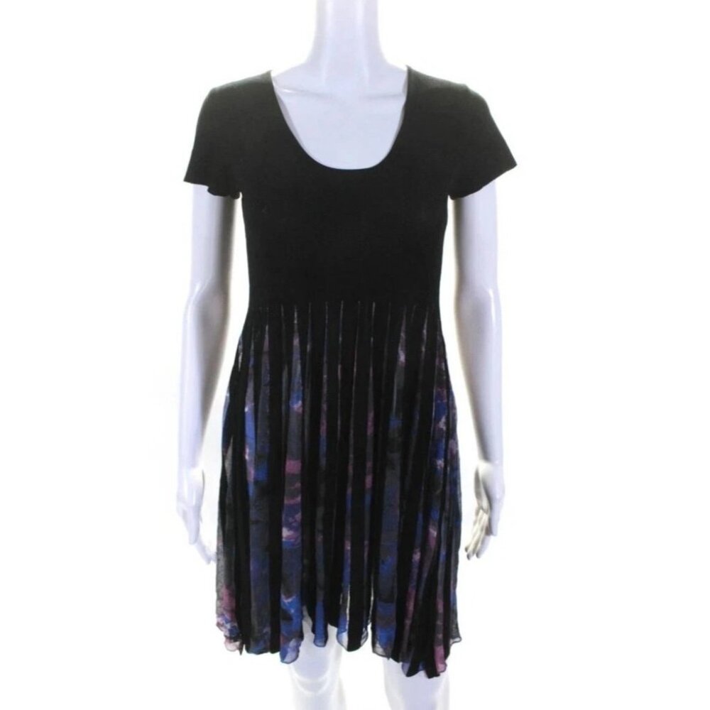 Desigual  Pleated Tunic Top Dress SL Black Blue Pink Size Medium